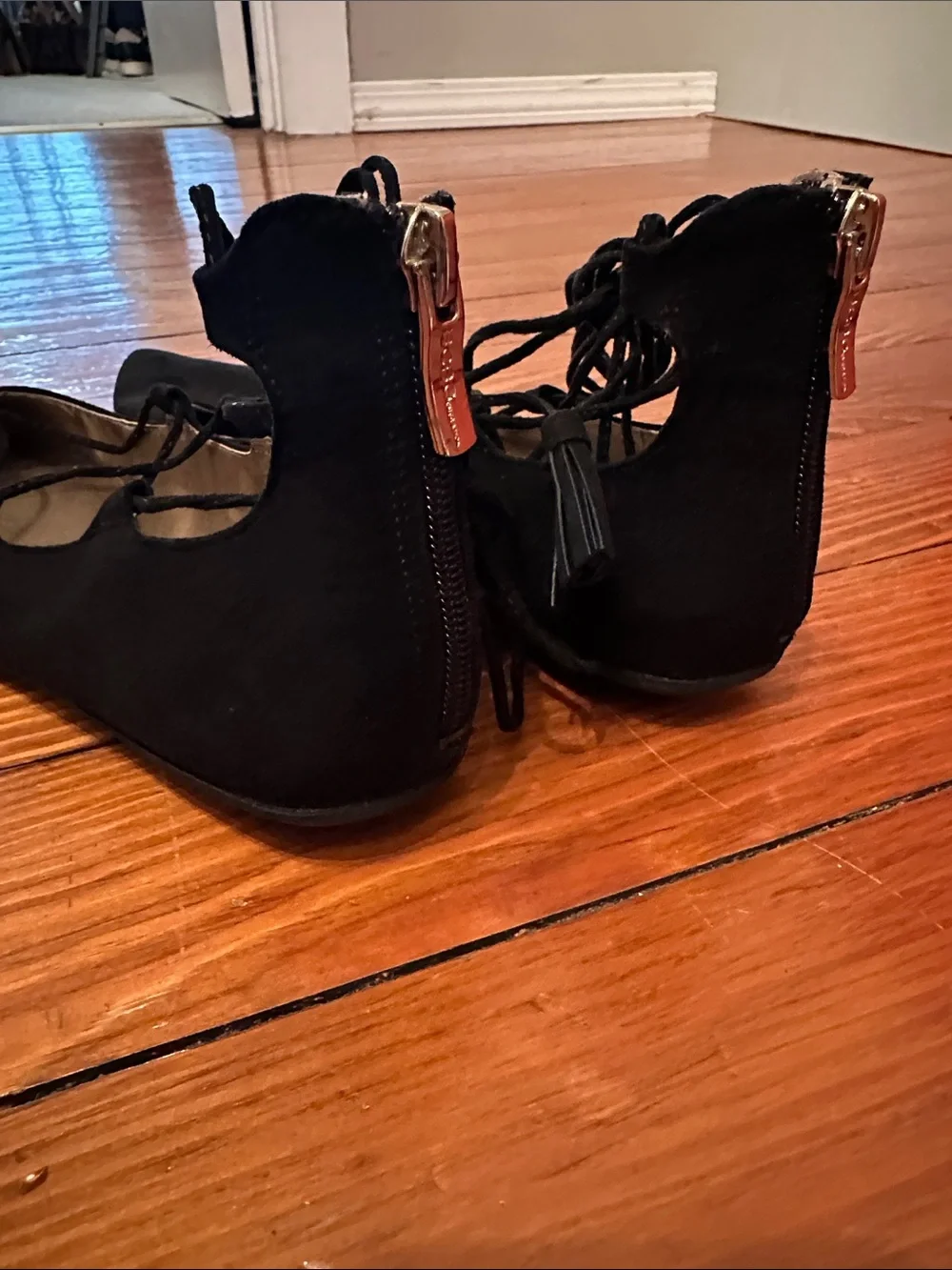 BCBGeneration Black Pointed Toe Lace-Up Flats
